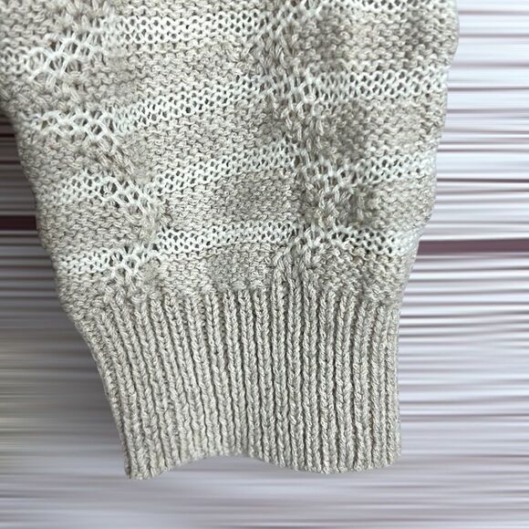 MARLAWYNNE Cotton Linen Blend Crew Neck Beige Sweater Top Asymmetrical Hem - Picture 4 of 8